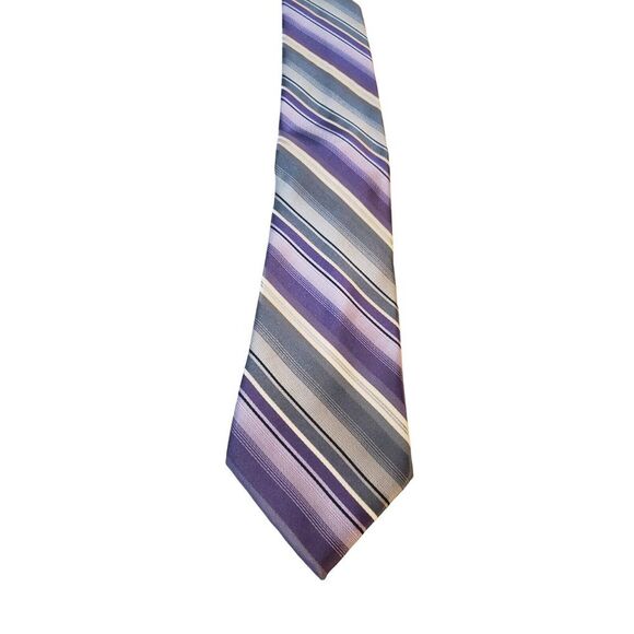 CK Calvin Klein Purple Gray Striped 100% Silk Men's Neck Tie - Picture 1 of 10